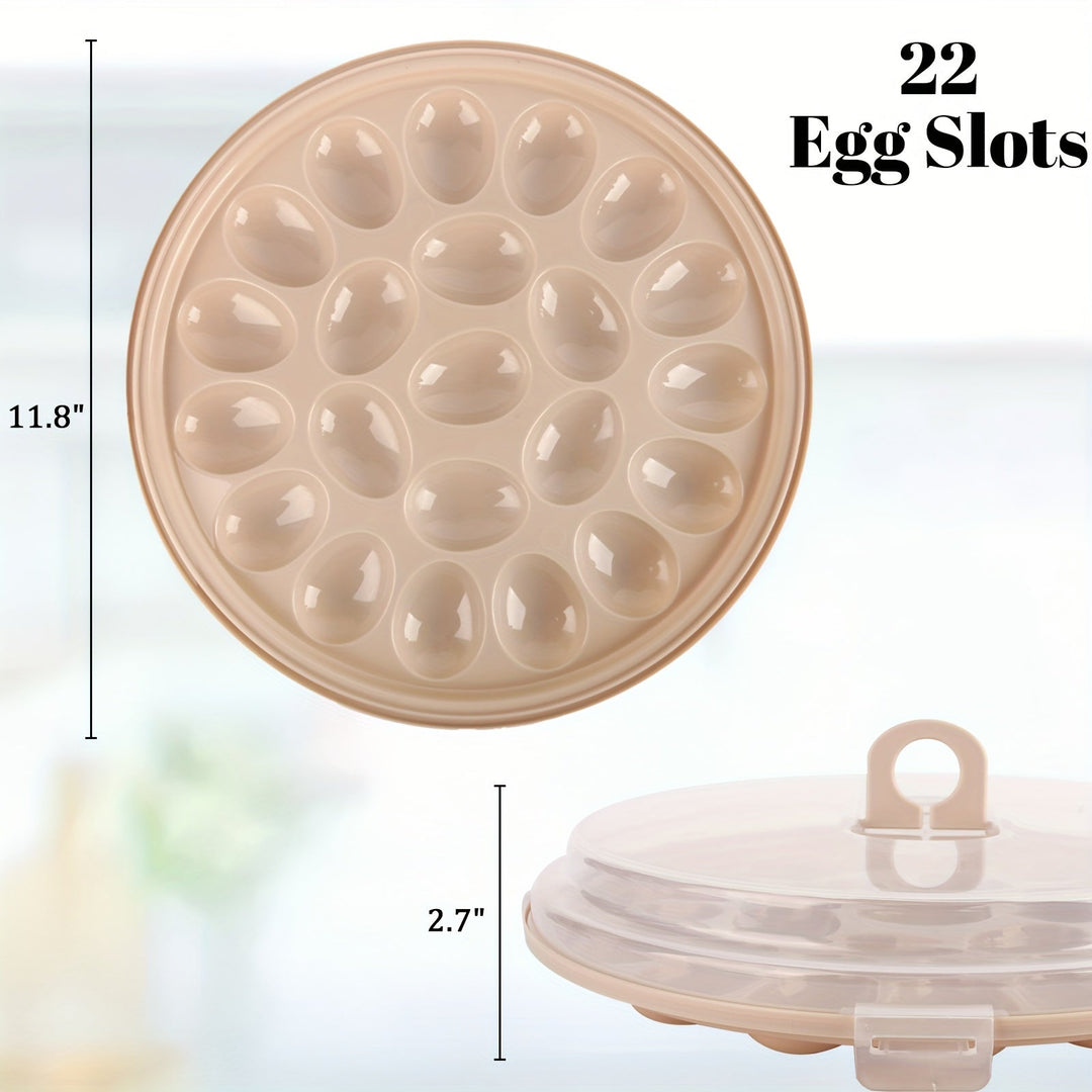 Lisslune | Shindel 3PCS Deviled Egg Platters – Brown Carrier with Lid, Round Tray for 22 Eggs, Perfect Kitchen Home Supplies