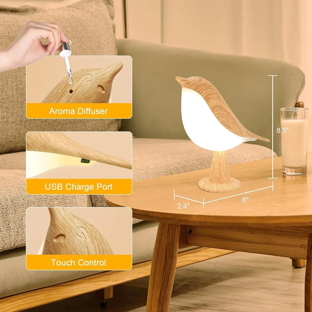 Lisslune | Touch-Control Wooden Bird Night Light - Rechargeable LED Bedside Lamp