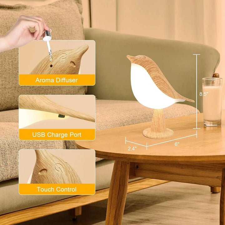 Lisslune | Touch-Control Wooden Bird Night Light - Rechargeable LED Bedside Lamp