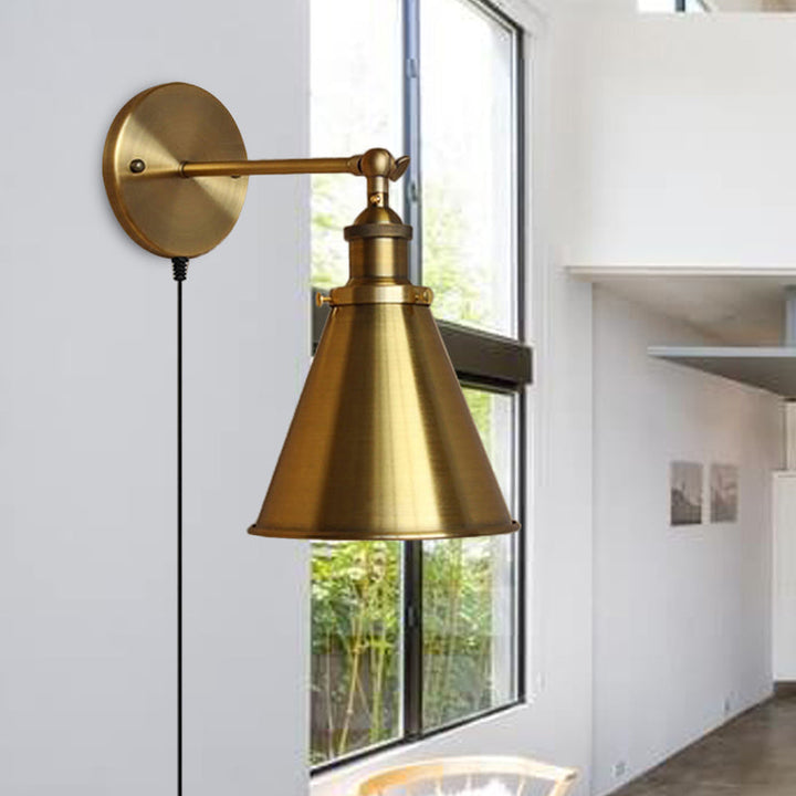 Skørter | 1 Light Bulb Curved Wall Lamp Retro Style Brass Metal Wall Light with Plug Cable for Living Room