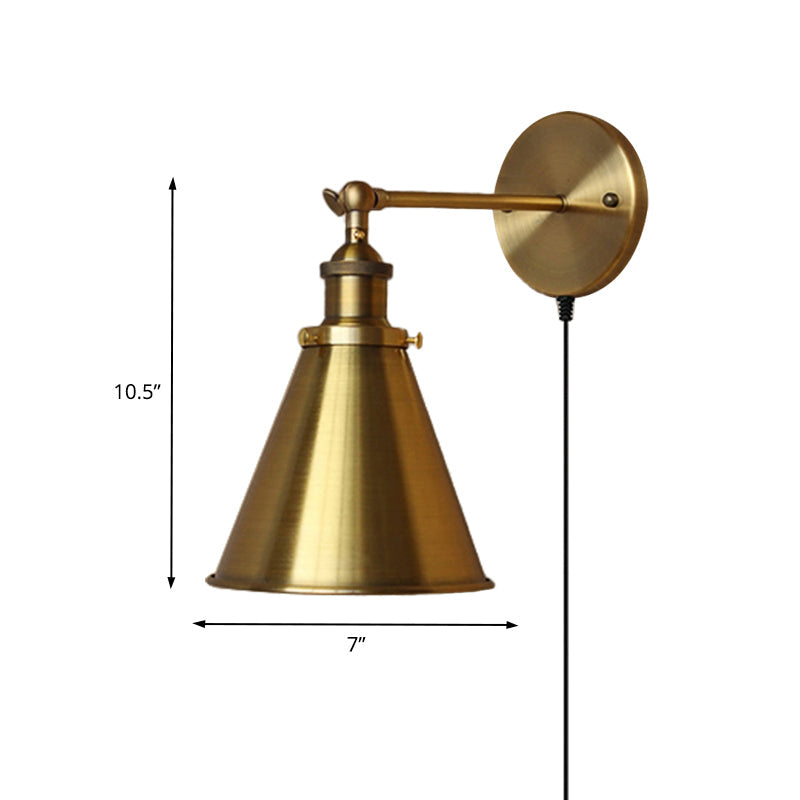 Skørter | 1 Light Bulb Curved Wall Lamp Retro Style Brass Metal Wall Light with Plug Cable for Living Room