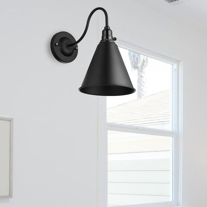 Lisslune | 1 head gooseneck wall light with conical shade industrial black metal wall lamp for the dining room