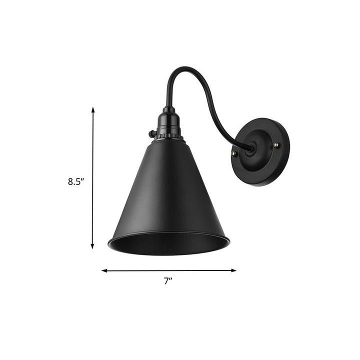 Lisslune | 1 head gooseneck wall light with conical shade industrial black metal wall lamp for the dining room