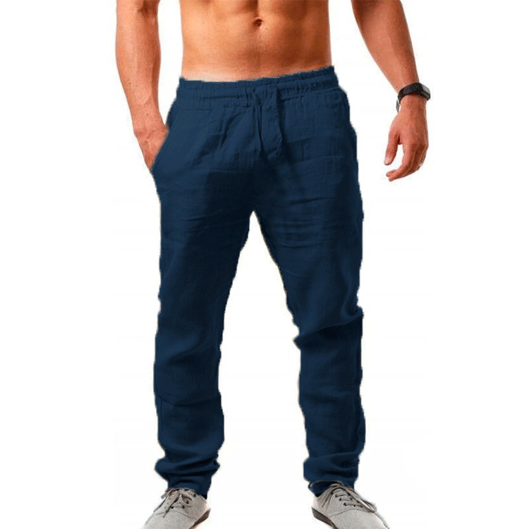 Men's Comfortable Linen Pants with Elastic Waistband and Side Pockets Lisslune
