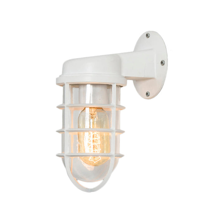 Skørter | Clear Glass Black/White/Rust Wall Lamp Cylinder 1-Light Traditional Wall Light Fixture for Porch with Cage