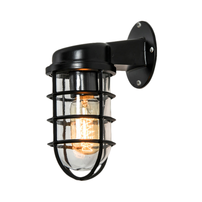 Skørter | Clear Glass Black/White/Rust Wall Lamp Cylinder 1-Light Traditional Wall Light Fixture for Porch with Cage