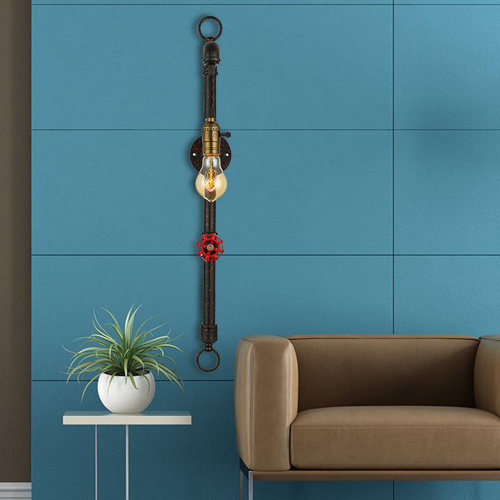 Lisslune | Dark Rust Pipe Wall Light with Valve Vintage Stylish Metal 1 Light Living Room Wall Lamp
