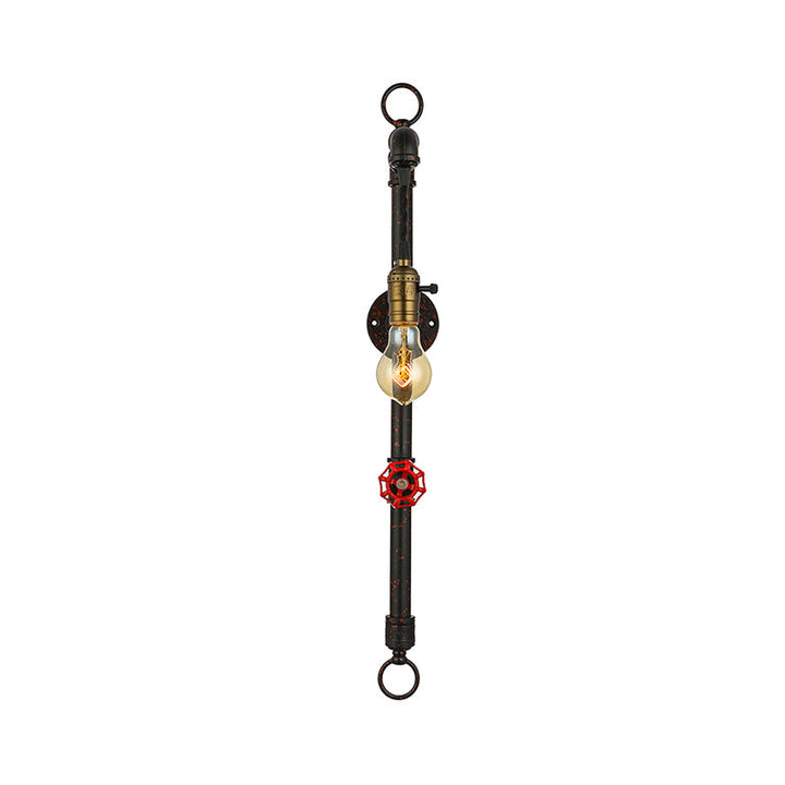 Lisslune | Dark Rust Pipe Wall Light with Valve Vintage Stylish Metal 1 Light Living Room Wall Lamp