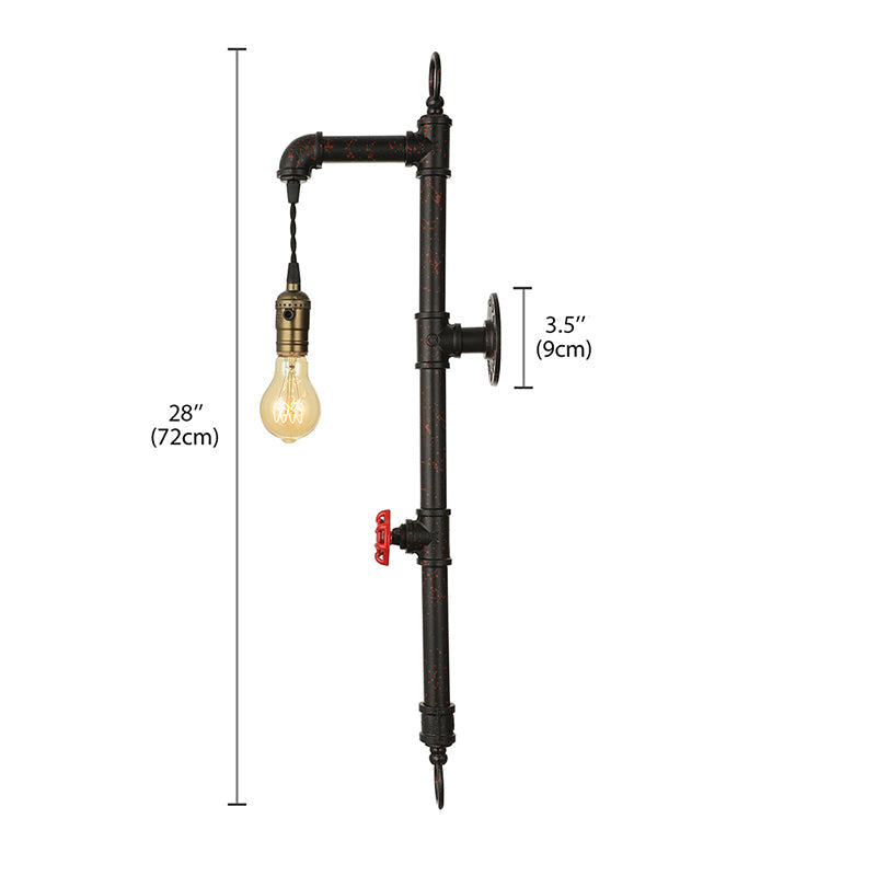 Lisslune | Dark Rust Pipe Wall Light with Valve Vintage Stylish Metal 1 Light Living Room Wall Lamp