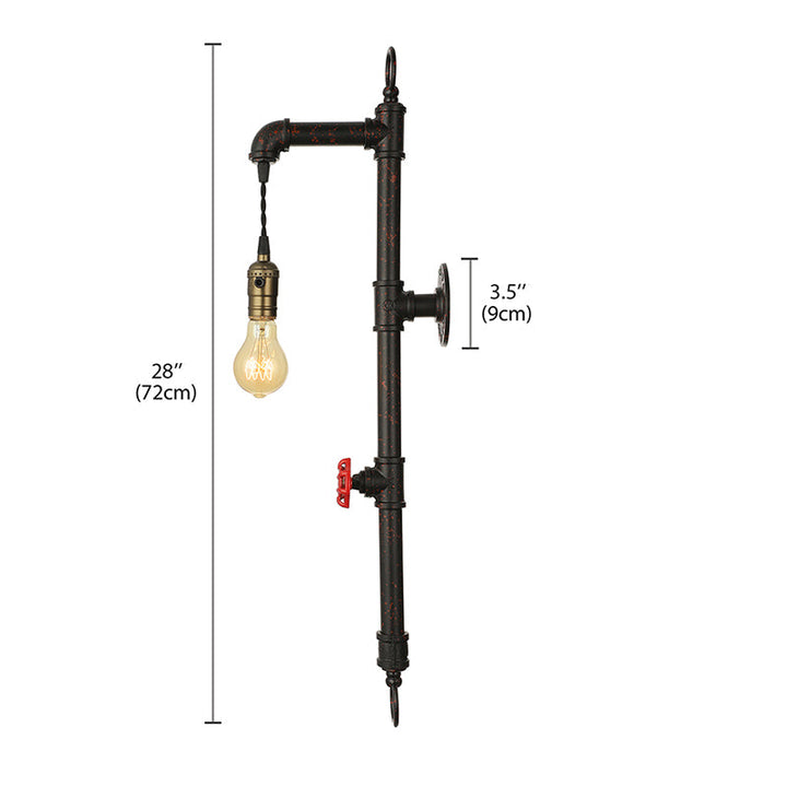 Lisslune | Dark Rust Pipe Wall Light with Valve Vintage Stylish Metal 1 Light Living Room Wall Lamp