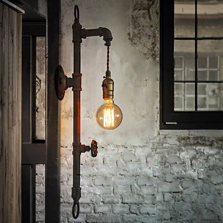 Skørter | Black Pipe Wall Mounted Lighting Antique Industrial Metal 1 Bulb Dining Room Wall Lamp with Valve