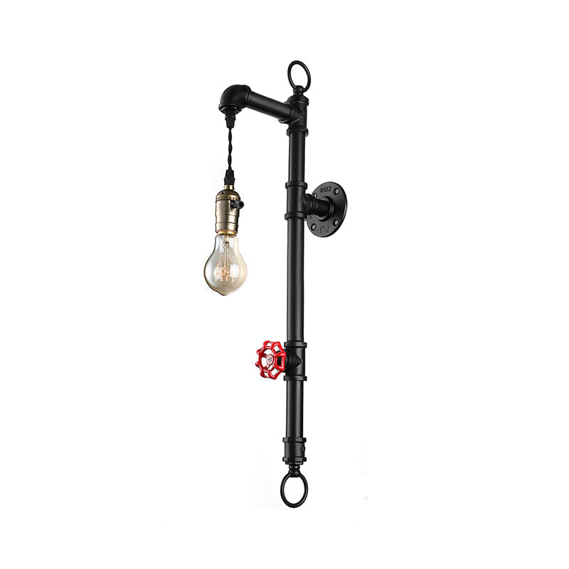 Skørter | Black Pipe Wall Mounted Lighting Antique Industrial Metal 1 Bulb Dining Room Wall Lamp with Valve