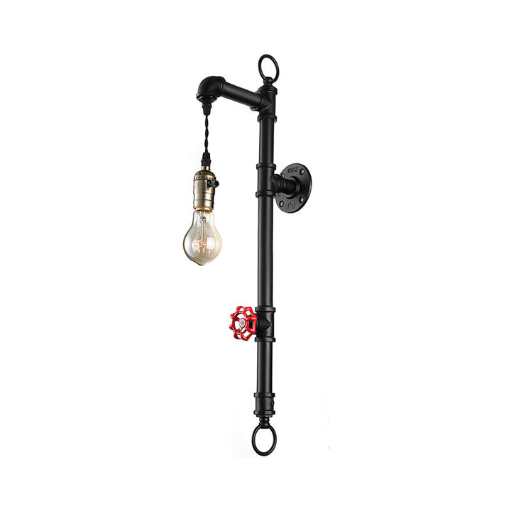 Skørter | Black Pipe Wall Mounted Lighting Antique Industrial Metal 1 Bulb Dining Room Wall Lamp with Valve