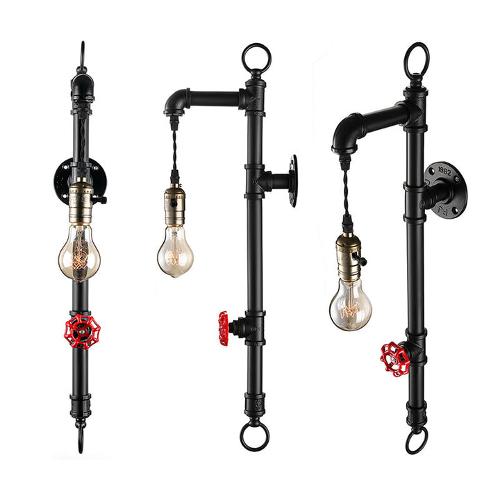 Skørter | Black Pipe Wall Mounted Lighting Antique Industrial Metal 1 Bulb Dining Room Wall Lamp with Valve