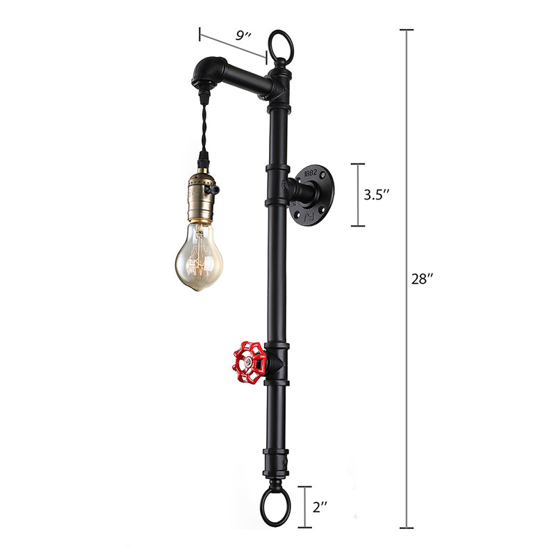 Skørter | Black Pipe Wall Mounted Lighting Antique Industrial Metal 1 Bulb Dining Room Wall Lamp with Valve