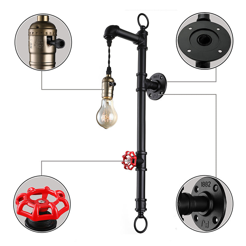 Skørter | Black Pipe Wall Mounted Lighting Antique Industrial Metal 1 Bulb Dining Room Wall Lamp with Valve