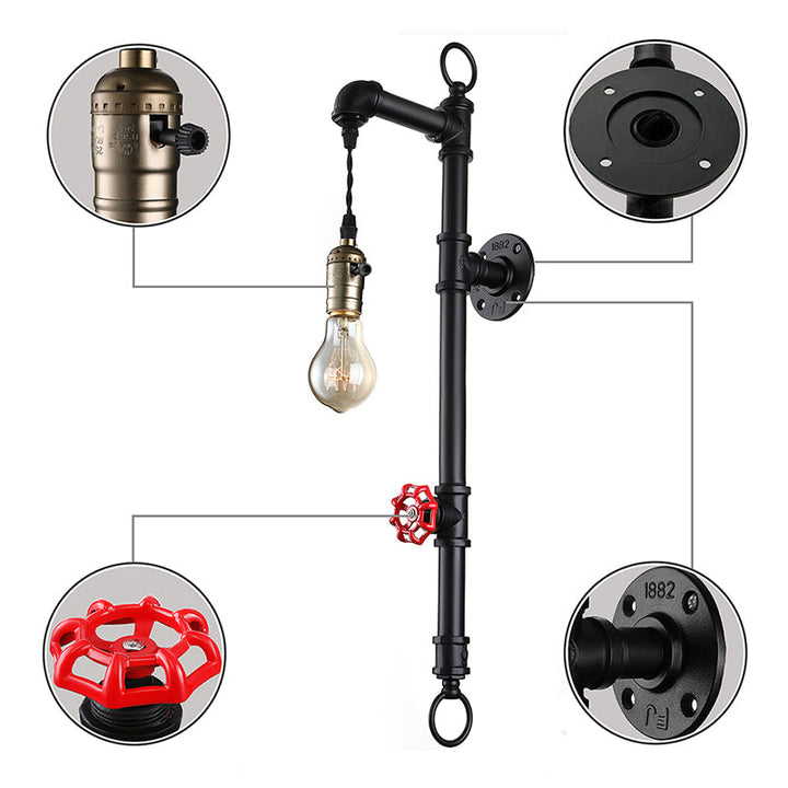 Skørter | Black Pipe Wall Mounted Lighting Antique Industrial Metal 1 Bulb Dining Room Wall Lamp with Valve