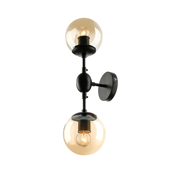 Lisslune | Black 2-Light Wall Light Industrial Amber Glass Globe Shade Lighting Fixture for Living Room