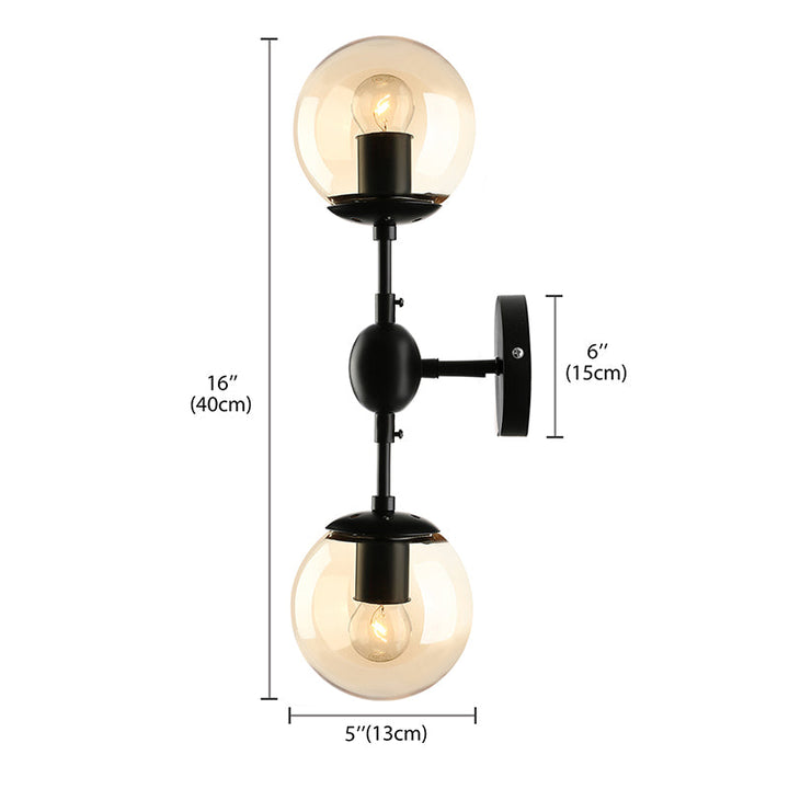 Lisslune | Black 2-Light Wall Light Industrial Amber Glass Globe Shade Lighting Fixture for Living Room