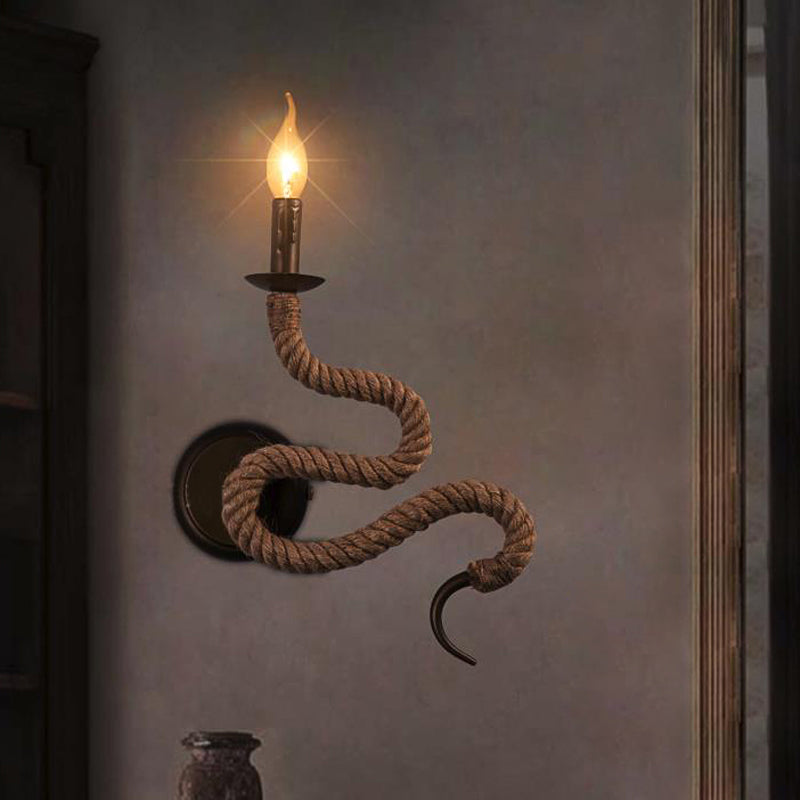 Lisslune | Candle Holder Ropestone Wall Lamp with Curved Design Vintage 1 Light Bedroom Wall Mounted Lamp in Bronze