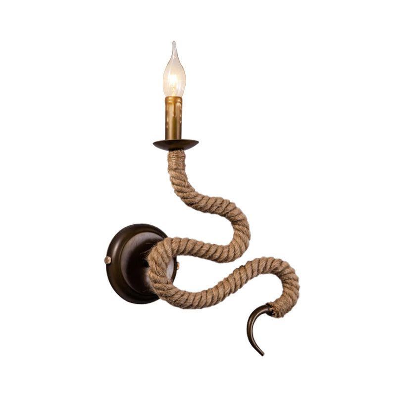 Lisslune | Candle Holder Ropestone Wall Lamp with Curved Design Vintage 1 Light Bedroom Wall Mounted Lamp in Bronze