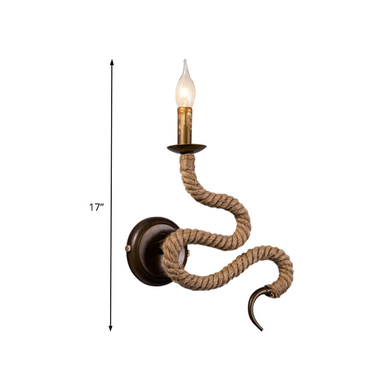 Lisslune | Candle Holder Ropestone Wall Lamp with Curved Design Vintage 1 Light Bedroom Wall Mounted Lamp in Bronze