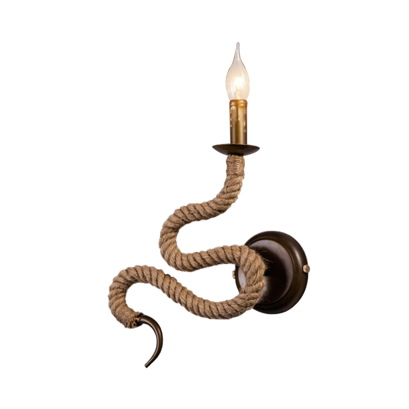 Lisslune | Candle Holder Ropestone Wall Lamp with Curved Design Vintage 1 Light Bedroom Wall Mounted Lamp in Bronze