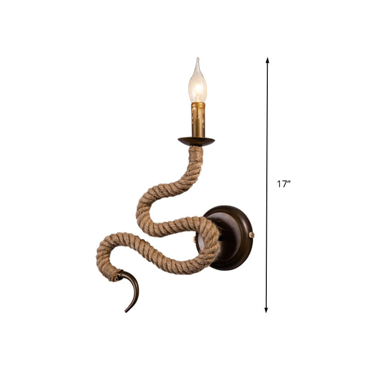 Lisslune | Candle Holder Ropestone Wall Lamp with Curved Design Vintage 1 Light Bedroom Wall Mounted Lamp in Bronze