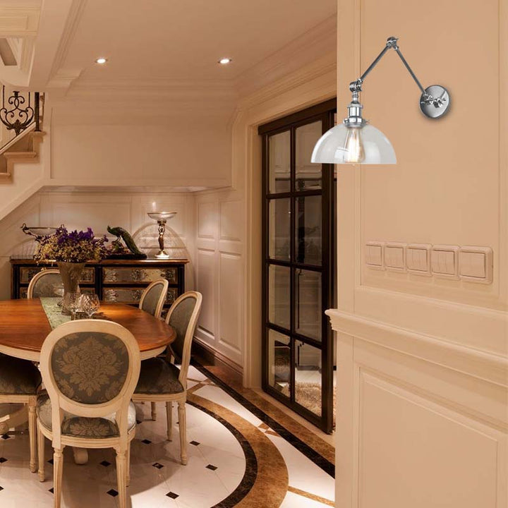Lisslune | Dome Clear Glass Wall Lamp Industrial Simple Bulb Dining Room Sconces Light in Chrome