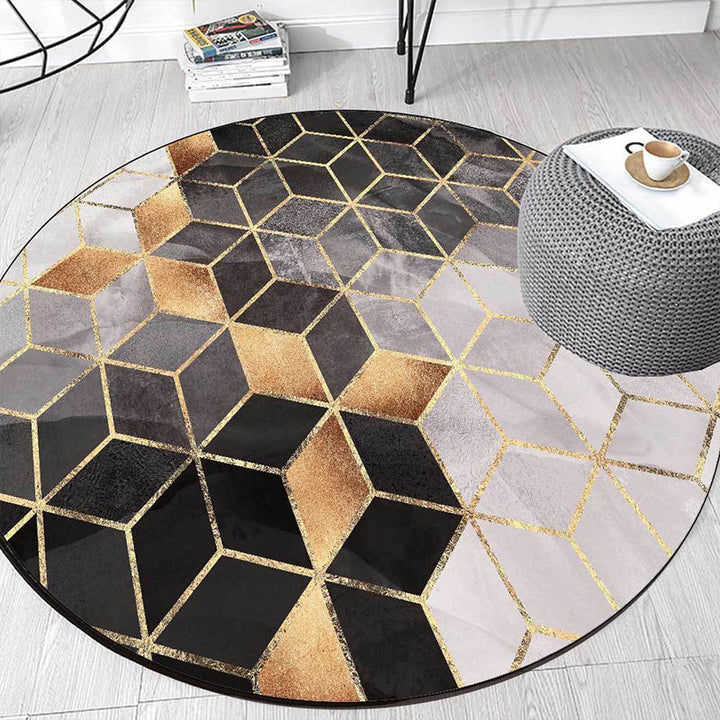 Lisslune | Black and Gray Modern Rug Polyester Geometric Print Rug Washable Non-Slip Back Rug for Living Room