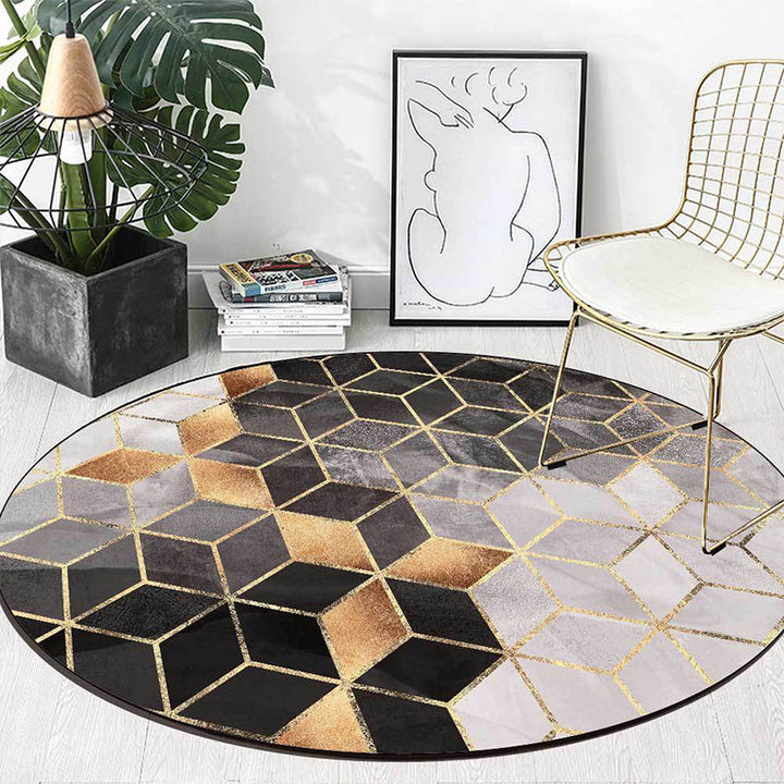 Lisslune | Black and Gray Modern Rug Polyester Geometric Print Rug Washable Non-Slip Back Rug for Living Room