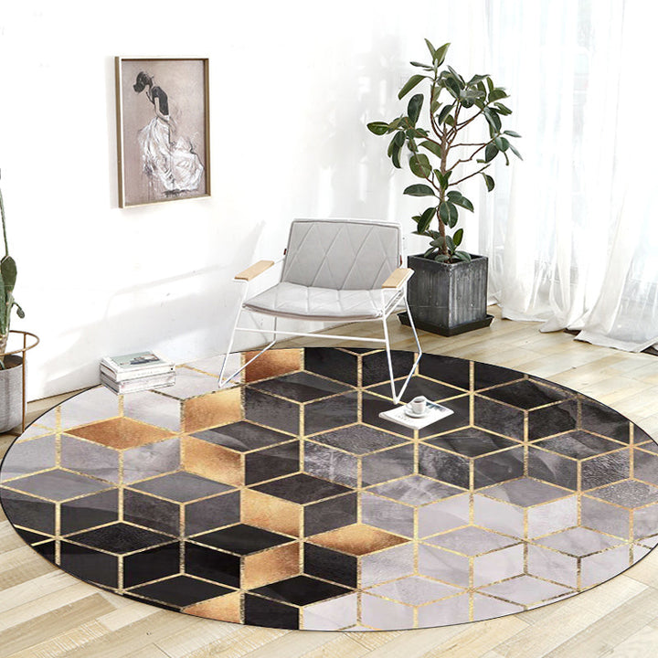 Lisslune | Black and Gray Modern Rug Polyester Geometric Print Rug Washable Non-Slip Back Rug for Living Room