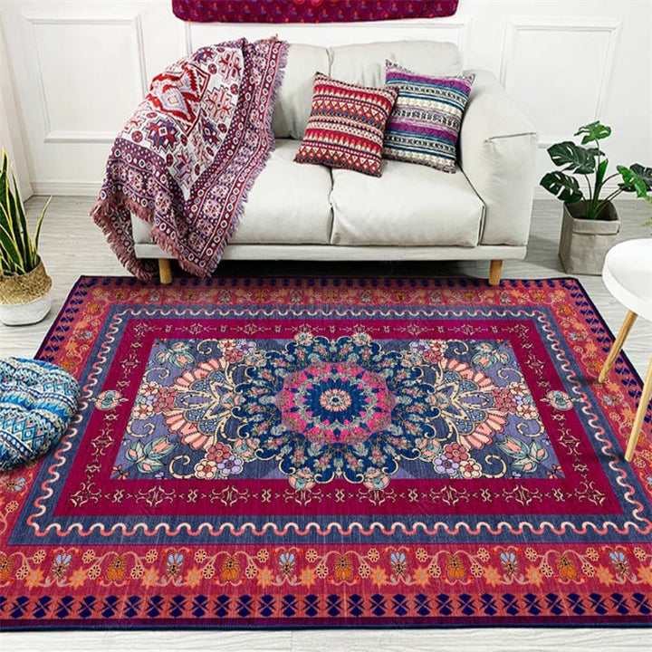 Lisslune | Retro Medallion Pattern Rug with floral and leaf red Persian Rug Polyester machine washable non-slip rug for bedroom