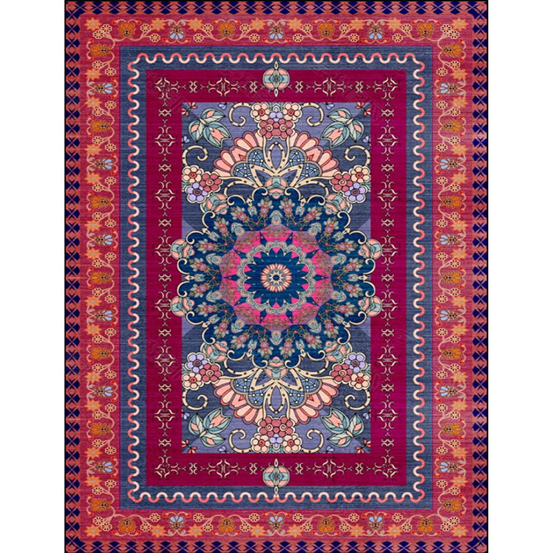 Lisslune | Retro Medallion Pattern Rug with floral and leaf red Persian Rug Polyester machine washable non-slip rug for bedroom