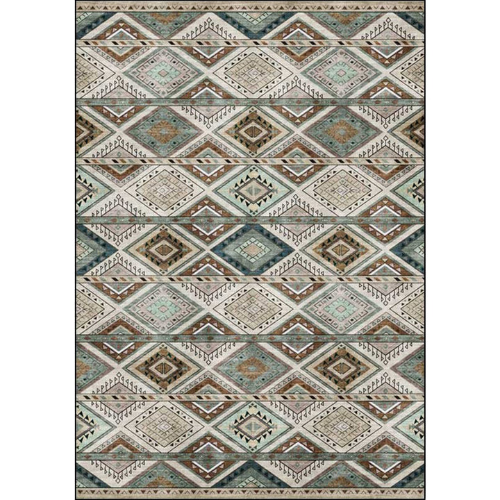 Lisslune | Persian Azulejos Print Rug Green Polyester Rug Machine Washable Non-Slip Rug for Living Room