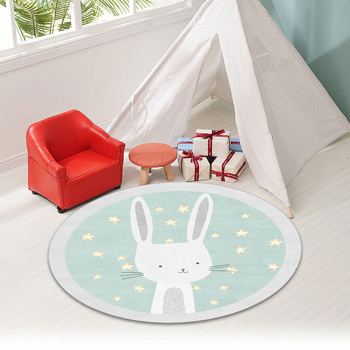 Lisslune | Kids Cartoon Bunny Pattern Rug Green Polyester Rug Washable Non-Slip Back Rug for Home Decor