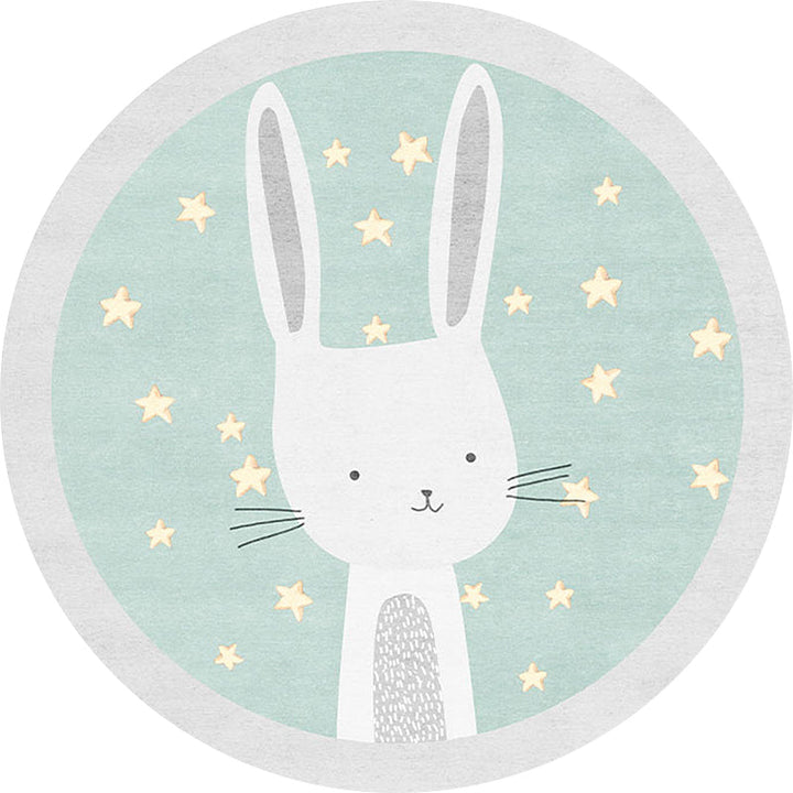 Lisslune | Kids Cartoon Bunny Pattern Rug Green Polyester Rug Washable Non-Slip Back Rug for Home Decor