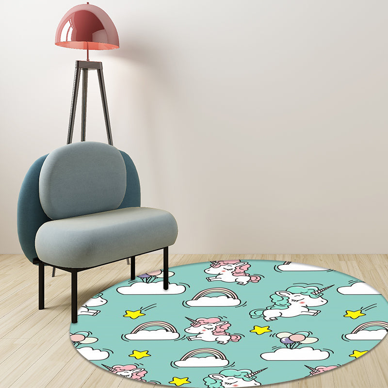Lisslune | Pink and Blue Kids Mat Polyester Unicorn and Rainbow Print Mat Washable Non-slip Back Carpet for Children's Room