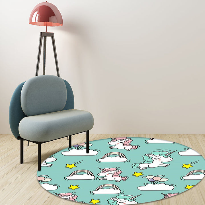 Lisslune | Pink and Blue Kids Mat Polyester Unicorn and Rainbow Print Mat Washable Non-slip Back Carpet for Children's Room