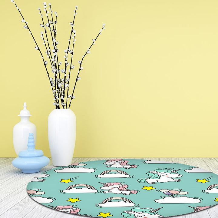 Lisslune | Pink and Blue Kids Mat Polyester Unicorn and Rainbow Print Mat Washable Non-slip Back Carpet for Children's Room