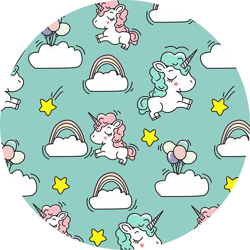 Lisslune | Pink and Blue Kids Mat Polyester Unicorn and Rainbow Print Mat Washable Non-slip Back Carpet for Children's Room