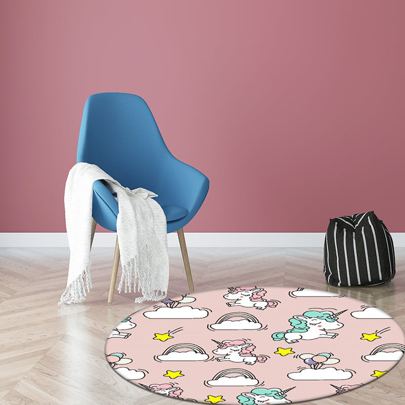 Lisslune | Pink and Blue Kids Mat Polyester Unicorn and Rainbow Print Mat Washable Non-slip Back Carpet for Children's Room