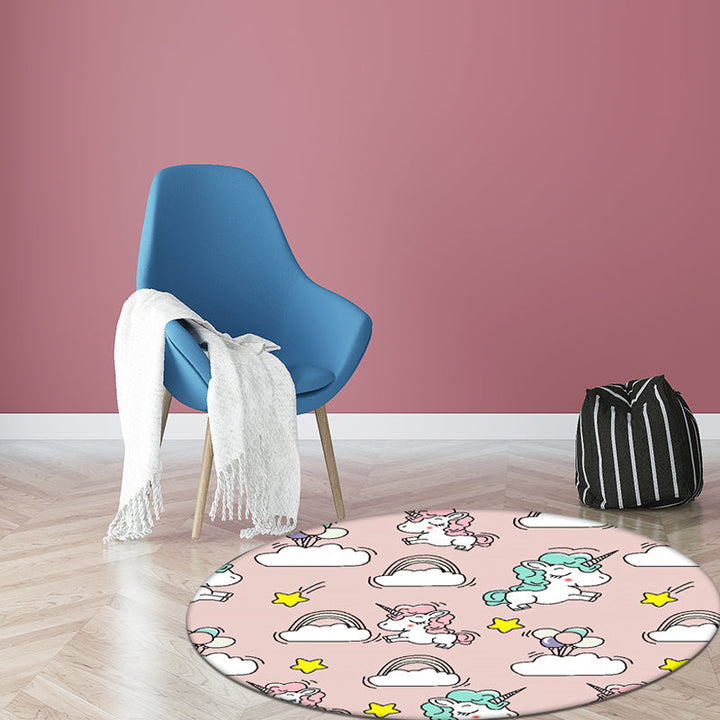 Lisslune | Pink and Blue Kids Mat Polyester Unicorn and Rainbow Print Mat Washable Non-slip Back Carpet for Children's Room