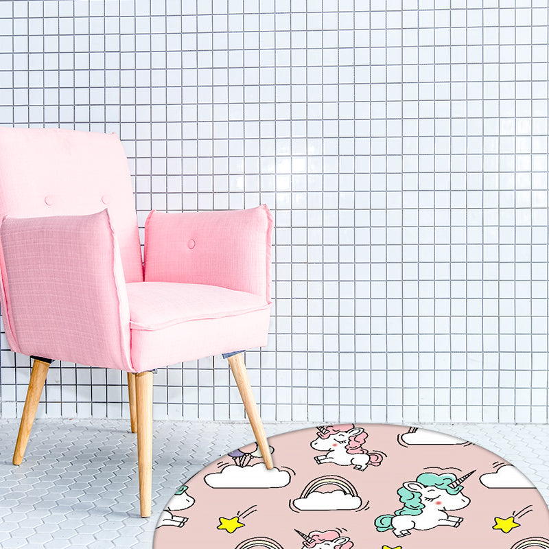 Lisslune | Pink and Blue Kids Mat Polyester Unicorn and Rainbow Print Mat Washable Non-slip Back Carpet for Children's Room