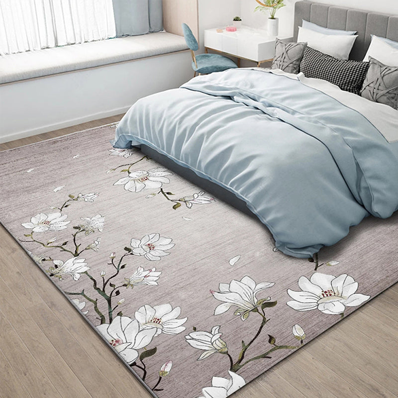 Lisslune | Light Red Oriental Carpet Polyester Floral Element Carpet Washable Non-Slip Back Carpet for Living Room