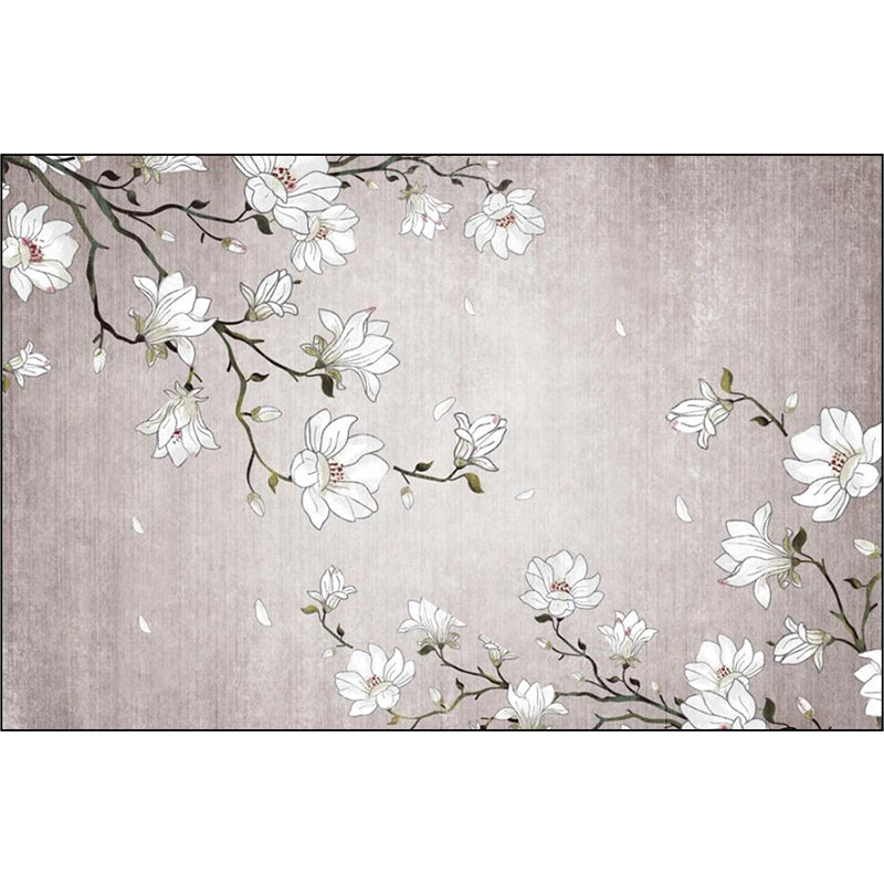 Lisslune | Light Red Oriental Carpet Polyester Floral Element Carpet Washable Non-Slip Back Carpet for Living Room