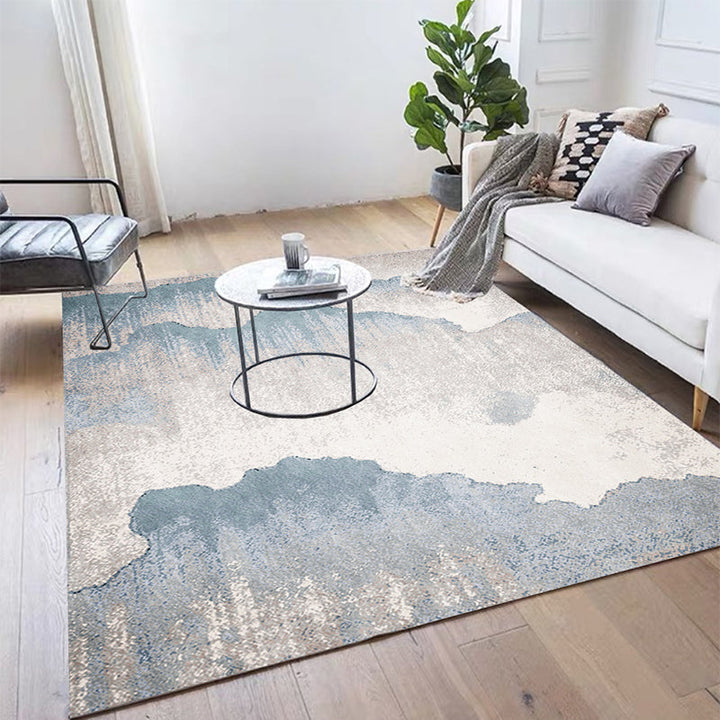 Lisslune | Vintage Ink Wash Painting Rug Light Blue Polyester Rug Machine Washable Non-Slip Rug for the Living Room
