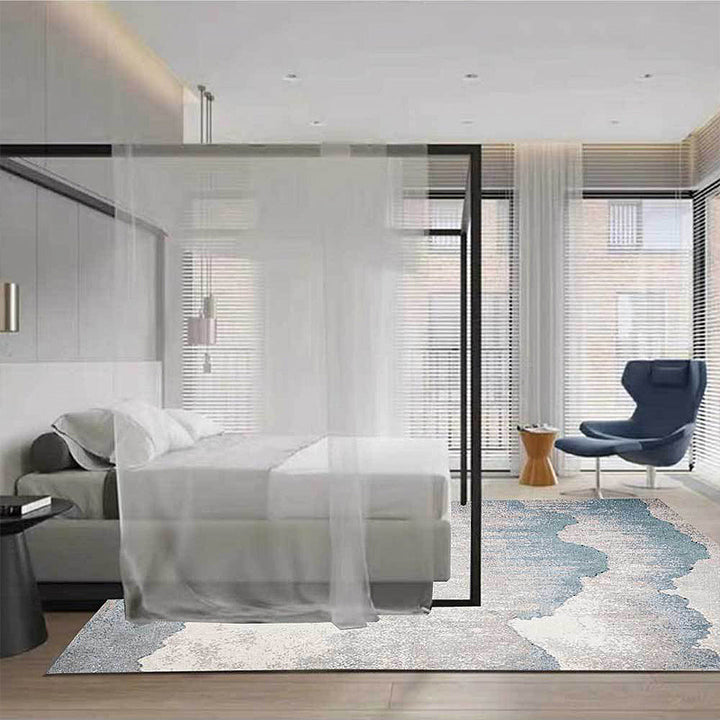 Lisslune | Vintage Ink Wash Painting Rug Light Blue Polyester Rug Machine Washable Non-Slip Rug for the Living Room