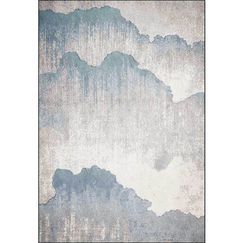 Lisslune | Vintage Ink Wash Painting Rug Light Blue Polyester Rug Machine Washable Non-Slip Rug for the Living Room