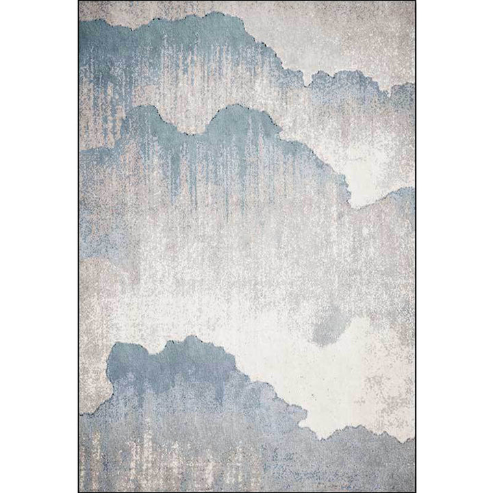 Lisslune | Vintage Ink Wash Painting Rug Light Blue Polyester Rug Machine Washable Non-Slip Rug for the Living Room